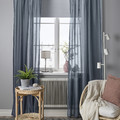 STENFRÖ Sheer curtains, 1 pair, with heading tape/dark blue, 145x300 cm