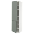 METOD High cabinet with shelves/2 doors, white/Nickebo matt grey-green, 60x60x220 cm