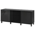 BESTÅ Storage combination with drawers, black-brown/Selsviken/Stubbarp high-gloss/black smoked glass, 180x42x74 cm