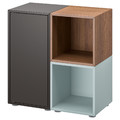 EKET Cabinet combination with feet, dark grey/walnut effect light grey-blue, 70x35x72 cm