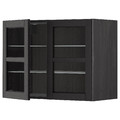 METOD Wall cabinet w shelves/2 glass drs, black/Lerhyttan black stained, 80x60 cm