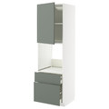 METOD / MAXIMERA Hi cab f ov w dr/2 frnt/1 m/1 h drw, white/Nickebo matt grey-green, 60x60x200 cm