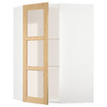 METOD Corner wall cab w shelves/glass dr, white/Forsbacka oak, 68x100 cm