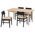 SKANSNÄS/SKANSNÄS Table and 4 chairs, light beech veneer/black beech, 150/205 cm