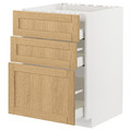 METOD / MAXIMERA Base cab f hob/3 fronts/3 drawers, white/Forsbacka oak, 60x60 cm