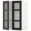 METOD Wall cabinet w shelves/2 glass drs, white/Lerhyttan black stained, 60x80 cm