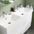 BACKSJÖN Double wash-basin with water trap, white, 120x48 cm