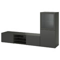 BESTÅ TV storage combination/glass doors, dark grey Sindvik/Lappviken dark grey, 240x42x129 cm