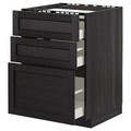 METOD/MAXIMERA Base cab f hob/3 fronts/3 drawers, black/Lerhyttan black stained, 60x60x80 cm