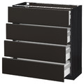 METOD / MAXIMERA Base cab 4 frnts/4 drawers, black/Kungsbacka anthracite, 80x37 cm