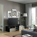 BESTÅ TV bench, black-brown/Selsviken high-gloss/beige, 180x42x39 cm