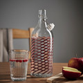 KORKEN Bottle with stopper, clear glass striped/grey-pink, 1 l