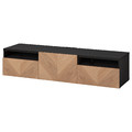 BESTÅ TV bench with drawers and door, black-brown/Hedeviken oak veneer, 180x42x39 cm