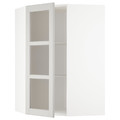 METOD Corner wall cab w shelves/glass dr, white/Lerhyttan light grey, 68x100 cm