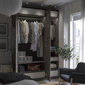 PAX / BERGSBO/ÅHEIM Wardrobe combination, dark grey dark grey/mirror glass, 150x60x236 cm