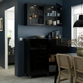 BESTÅ Storage combination w doors/drawers, black-brown/Selsviken/Ösarp high-gloss/black clear glass, 120x42x213 cm