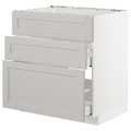 METOD/MAXIMERA Base cab f sink+3 fronts/2 drawers, white/Lerhyttan light grey, 80x60 cm