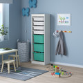 TROFAST Storage combination with boxes, white/white turquoise, 46x30x145 cm