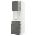 METOD / MAXIMERA High cab f oven w door/3 drawers, white/Voxtorp dark grey, 60x60x200 cm