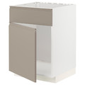 METOD Base cabinet f sink w door/front, white/Upplöv matt dark beige, 60x60 cm