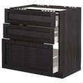 METOD/MAXIMERA Base cab f hob/3 fronts/3 drawers, black/Lerhyttan black stained, 80x61.8x88 cm