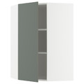 METOD Corner wall cabinet with shelves, white/Nickebo matt grey-green, 68x100 cm