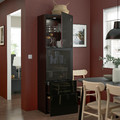 BESTÅ Storage combination w glass doors, black-brown/Selsviken high-gloss/black smoked glass, 60x42x193 cm