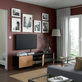 BESTÅ TV bench with doors, black-brown, Hedeviken oak veneer, 180x42x38 cm
