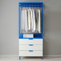 PLATSA Open wardrobe with 3 drawers, white Fonnes/blue, 80x42x191 cm