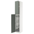 METOD High cabinet with cleaning interior, white/Nickebo matt grey-green, 40x60x240 cm