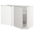 METOD Corner base cab w pull-out fitting, white/Lerhyttan light grey, 128x68 cm