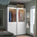 PAX / GRIMO Wardrobe with sliding doors, white/clear glass white, 150x66x201 cm