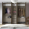 PAX / STORKLINTA Wardrobe combination, grey-beige/dark brown stained oak effect, 250x58x236 cm