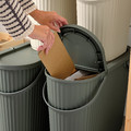 DAMMÄNG Bin with lid, grey-green, 48 l