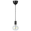 SUNNEBY / MOLNART Pendant lamp with light bulb, black/ellipse shaped multicolour