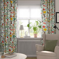 VILDPERSILJA Curtains, 1 pair, white multicolour/floral pattern, 145x300 cm