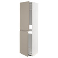 METOD High cabinet for fridge/freezer, white/Upplöv matt dark beige, 60x60x220 cm