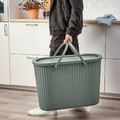 DAMMÄNG Bin with lid, grey-green, 48 l