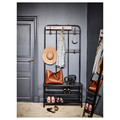PINNIG Coat rack with shoe storage bench, black, 193 cm