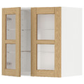 METOD Wall cabinet w shelves/2 glass drs, white/Forsbacka oak, 60x60 cm