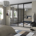 PAX/SKYTTA Walk-in wardrobe with sliding doors, black/Auli mirror glass, 276x160x240 cm