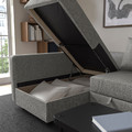 FRIHETEN / KLAGSHAMN Corner sofa-bed with storage, Faringe light grey