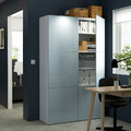 BESTÅ Storage combination with doors, white Selsviken, high-gloss light grey-blue, 120x42x193 cm