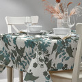 RINGBUK Tablecloth, white green/blue/leaves, 145x240 cm