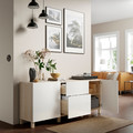 BESTÅ Storage combination with drawers, white stained oak effect/Selsviken/Stubbarp high-gloss/white, 180x42x74 cm