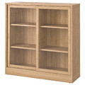 TONSTAD Cabinet with sliding glass doors, oak veneer, 121x37x120 cm