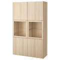 BESTÅ Storage combination w/glass doors, Lappviken, Sindvik white stained oak, clear glass, 120x40x192 cm