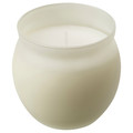 JÄMLIK Scented candle in glass, Vanilla/light beige, 50 hr