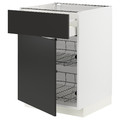 METOD / MAXIMERA Base cab w wire basket/drawer/door, white/Nickebo matt anthracite, 60x60 cm