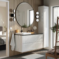 ÄNGSJÖN / BACKSJÖN Wash-stand/wash-basin/tap, high-gloss white/black marble effect, 122x49x71 cm
